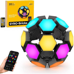 LinkedSparx Hexagon RGB panelis, Syro-Bricks 3D sešstūra gaismas, inteliģentas lietotnes vadība, sešstūra LED gaismas sienai vai darbvirsmai ar mūzikas sinhronizāciju telpu straumēšanas dekorēšanai (20 iepakojums)