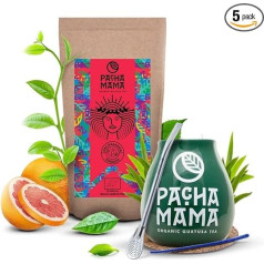 Pachamama Guayusa tējas piederumu komplekts 100 g | Pachamama Energia 0,1 kg | Ekvadoras organiskā Ilex Guayusa | Yerba Mate tējas māsa | Calabash | Bombilla