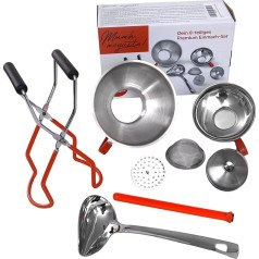 megusta!® Konservēšanas komplekts 8 gabali | 2 piltuves no nerūsējošā tērauda + reduktors | stikla pacēlājs | lāpstiņa | vāciņš | vāciņa magnēts | smalkais + rupjais sietiņš | + konservēšanas etiķetes