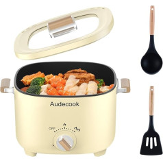 Audecook elektriskais karstais katls, 2,5 l pārnēsājams multikotls 1-3 personām, nesadalāms pārklājums ar medus šūnu tekstūru, elektriskais ceļojuma katls, Wok panna steikiem/pasta/zupai/vakariņām (bēšs)