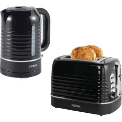 Petra Kettle & Toaster Set - with 2 Toast Compartments, 6 Variable Settings, Warm/Stop Functions, 1050 W and Quick Boil, Water Level Indicator, Anti-Scale, Swivel Base, 3000 W, 1.7 L, Black