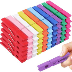Jeffbaubl 100 koka apģērbu nagliņas, 7,1 cm krāsainas apģērbu nagliņas, 10 krāsas, dekoratīvās nagliņas, mazas koka nagliņas, koka apģērbu nagliņas fotogrāfijām, foto sienai, apģērbu piespraudēm, DIY rokdarbiem