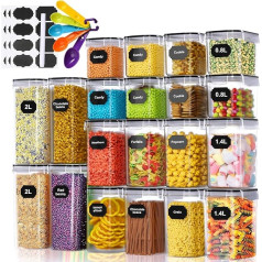 Cinnani uzglabāšanas burku komplekts ar 20 burkām, uzglabāšanas burkas ar vāku, hermētisks komplekts, labības uzglabāšanas trauks un pārtikas uzglabāšanas trauki, BPA-Free, pret moliem izturīgs virtuves organizators ar uzlīmēm, uzglabāša