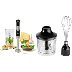 Zwilling rokas blenderis 550 W, 18/8 nerūsējošais tērauds ar piederumu komplektu, 2 gabali, smalcinātāja piederums un putukrāsnis, nerūsējošais tērauds/melns