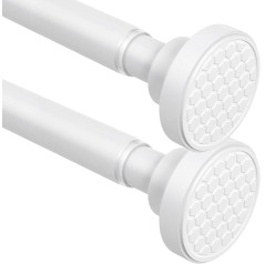 Zipglo komplekts ar 2 dušas aizkaru sliedēm, 70-130 cm, teleskopiskais stienis, atsperu aizkaru sliedes, neslīdošas spriegošanas stieņi, bez urbšanas, regulējami spriegošanas stieņi aizkariem, logiem, skapim, virtuvei, balti