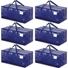 Dntorx Pack of 6 92L Storage Bags, Heavy-Duty Moving Boxes, Lielas pārcelšanās somas ar mugursomas siksnām, Salokāma uzglabāšanas kaste ar rāvējslēdzēju pārcelšanās, kempinga, gultas veļas, apģērbu uzglabāšanai