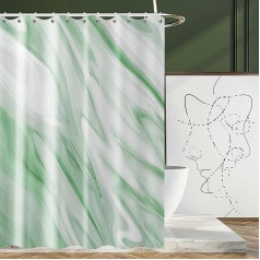 GCIREC Green Marble Stabils dušas aizkars, gaiši zaļš Mix White Ombre Modern Abstract Wave Luxury Vannas istabas aizkars Vannas mājas dekori Ūdensizturīgs audums Mašīnā mazgājams ar 12 gabali āķiem, 180 x 200