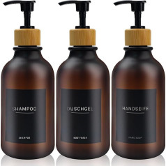 Komplektā 3 500 ml ziepju dozators ar 22 melnām uzlīmēm, losjona dozators, izgatavots no PET plastmasas, tukša pudele, piemērots vannas istabām (dzintara krāsā)