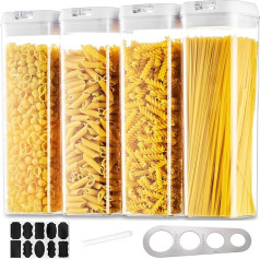 Storage Jars Storage Box Kitchen Storage Containers Storage: 4 Pieces Airtight Pasta Container Set with White Easy Lock Lid Stackable Food Storage for Spaghetti Cereal Cornflakes