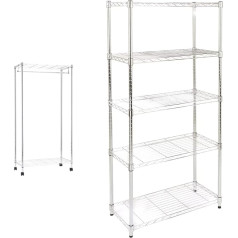 Amazon Basics 5 līmeņu uzglabāšanas plauktu iekārta līdz 160 kg uz plauktu hromēts un divu plauktu drēbju pakaramais