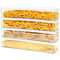 BELLE VOUS Pack of 4 Pasta & Food Storage Jars with Lids - 1100 ml / 1.048.9 g Airtight BPA-Free Kitchen/Pantry Organiser - Plastic Rectangular Spaghetti Long Noodle Storage Box