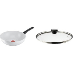 Tefal C41719 Wok panna ar keramikas regulēšanas mehānismu, 28 cm un stikla vāks, 28 cm, nerūsējošā tērauda rāmis, var mazgāt trauku mazgājamā mašīnā, tvaika vārsts, termoplastiska rokturis, 28097712