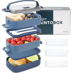 Bugucat pusdienu kaste 2400 ml, 3-in-1 Bento kaste, necaurlaidīga, hermētiska pusdienu kaste ar nodalījumiem un galda piederumu komplektu, brokastu kaste, pusdienu kaste ceļošanai, pusdienu kaste pieaugušajiem, tumši zila