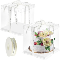 ZIOYA 2 caurspīdīgu kūku kastu iepakojums Double Layer Cake Box Cake Container 8 collu dāvanu kaste Caurspīdīgas kūku kastes Dāvanu kastes ar lenti dzimšanas dienas desertam