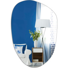 QWORK® moderns asimetrisks spogulis 75 cm x 55 cm - liels bezrāmju sienas spogulis dekorēšanai un vannas istabai, komplektā ietilpst stiprinājuma materiāls