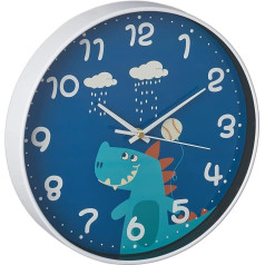 Relaxdays Dinozauru sienas pulkstenis, diametrs 29,5 cm, Dinozauru pulkstenis bērniem, bērnu istabas pulkstenis zēniem un meitenēm, bērnu sienas pulkstenis, zils