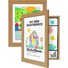 Americanflat A4 formāta rāmis bērnu zīmējumiem - ozols - attēli 22 x 28 cm ar paklājiņu un 25 x 32 cm bez paklājiņa - kompozītmateriāla koksne un stikls, kas izturīgs pret triecieniem - horizontāls un vertikāls variants - iepakojums: 1 gab.