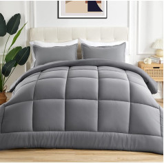 Sonive Bedding All-Season Duvet Made of Microfibre 200 GSM Soft Filling Breathable Sleeping Blanket 4-Seasons Quilt Duvet, Grey, 224 x 224 cm