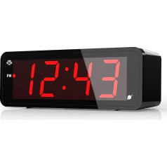 KWANWA digitālais modinātājs, 1,8 collu LED displejs ar lieliem cipariem, modinātājs, darbojas ar akumulatoru, regulējams spilgtums, atlikšanas laiks, 12/24 stundas, viegli salasāmi cipari senioriem (sarkans displejs)