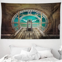 ABAKUHAUS Steampunk gobelēns un gultas pārklājs, fantāzijas pulksteņa tornis, izgatavots no mīksta mikrošķiedras auduma, mazgājams, neizbalē, digitālā druka, 230 x 140 cm, tirkīza krāsā