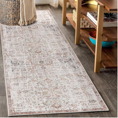 TOPICK Runner 60 x 300 cm Sarkana paklājiņi Vintage mazgājams paklājs Runner priekšnams iekštelpu Retro salokāms plānas Multi ziedu Boho neslīdošs Vannas istaba Virtuve Guļamistaba Dzīvojamā istaba