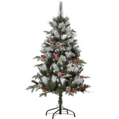 HOMCOM Künstlicher Weihnachtsbaum, 122 cm, mit Schnee getaucht, Bleistiftbaum, Urlaub, Zuhause, Party, Dekoration mit faltbaren Füßen, rote Beeren, weiße Tannenzapfen, Grün