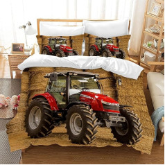PQCXXA Bērnu traktora gultasveļa, mikrošķiedras gultasveļa bērniem, zēniem ar rāvējslēdzēju un 2 spilvendrānām 80 x 80 cm (sarkana, 135 x 200 cm)