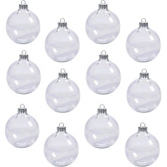 12 gabali caurspīdīgas plastmasas ornamentu bumbiņas 2,34 collas Ziemassvētku baubles Ziemassvētku Helovīna dzimšanas dienas kāzu rotājumiem DIY amatniecības rotājumi (60 mm)