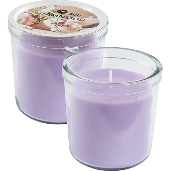 Ikea JAMNMOD Light Purple Jar Candles, Sweet Pea & Purple, 40 stundas katra - 2 gab., iepakojumā