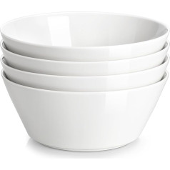 MALACASA REG sērijas salātu bļodu komplekts, zupas bļodas, 970 ml graudaugu bļoda, lielas zupas bļodas ar plašu diametru, porcelāna bļodu komplekts, Ramen bļoda, balta, 4 gab. iepakojumā