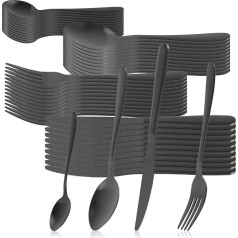 com-four® 48 gabaliņu galda piederumu komplekts 12 personām - nerūsējošā tērauda galda piederumi - tumši galda piederumi ar nazi, dakšiņu, karoti, karoti, tējkaroti - matēti vakariņu galda piederumi - galda piederumi (komplekts 10-48 gab.)