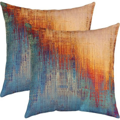 Vintage Abstract Throw spilvenu pārvalki 18 x 18 collu komplekts no 2 Soft Modern Grunge Art spilvenu pārvalki dzīvojamai istabai Zils un brūns Netīrs Rust Painting Dekoratīvie
