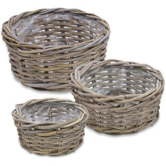 3 rotangpalmas augu trauks, komplekts, 30/26/21 cm, puķu pods ar folijas apdari, dārza dekoratīvais augu pods, pīts grozs, puķu grozs, augu grozs, pīts grozs ziediem