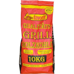 Favorit Cietkoksnes kokogles 10 kg (grila kokogles, tīras cietkoksnes kokogles, īpaši liela graudainība, ilgmūžīgs dzirksteļojums) 1000
