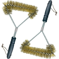 Gentpovth 2 x 12 collas / 30,5 cm grila birste, ar misiņa sariem, trīsstūrveida 360° tīrīšana, plastmasas rokturis pret apdegšanu, grilēšanas piederumi grila restēm, gāzes grilam, grilam uz kokogļu oglēm.