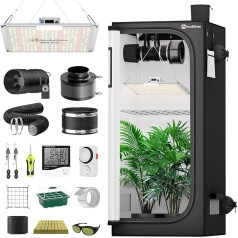 Hon&Guan Grow Tents komplekts, augšanas telts 80 x 80 x 180 cm, LED audzēšanas lampa ar LM301H EVO LED, 150 mm augšanas komplekts, ventilācijas sistēma, cauruļu ventilators, aktīvās ogles filtrs, izplūdes caurule, augšanas gaisma, augšanas gai