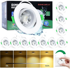 Shine Decor LED iegremdējamais prožektors, silti balts, 3000 K, aptumšojams, LED Spot LED griestu prožektors, LED iegremdējamais apgaismojums guļamistabai, vannas istabai, virtuvei, 10 gab. komplekts