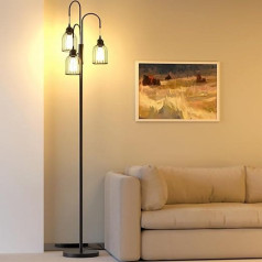 Industriāla stāvlampa dzīvojamai istabai, 190 cm garā, aptumšojama stāvlampa, 3 LED spuldzes, E27 ligzdas, stāvoša koka lampa ar stiepļu būrīša abažūru guļamistabai, kabinetam, mājas dekoram, melna