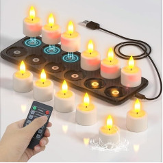 SoulBay LED sveces uzlādējamas Pack of 12 ūdensizturīgs LED tējas gaismas uzlādējamas elektriskās sveces peldošās sveces ar taimeri tālvadības pults uzlādes stacija istaba vannas istaba dzīvojamā istaba Halloween