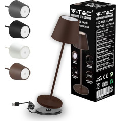 V-TAC Dimmable LED galda lampa bezvadu ar skārienvadību - uzlādējama brūna lampa iekštelpām un ārpus telpām - āra apgaismojums IP54 - mājas restorāns - 4400 mAh akumulators - silti balta 3000 K