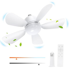 OQIMAX Griestu ventilators 2-in-1 ar apgaismojumu un tālvadības pulti, 42 cm diametra griestu ventilators ar 5 noņemamām lāpstiņām, 5 ātruma līmeņi, E27 dimmējama lampa ar 3 gaismas krāsām, bezplūsmu aptumšošana