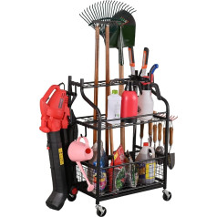 SNAIL Dārza instrumentu glabāšanas organizators ar riteņiem, dārza instrumentu turētājs garāžai, zālienam un ārtelpai, mopsis un spaiņi, dārza instrumentu ratiņi