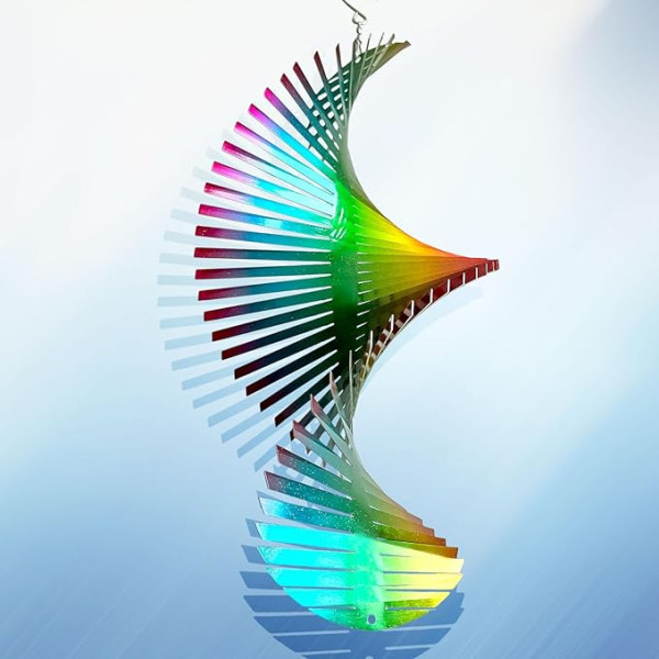 Aoedelyart Rainbow Wave Wind Chimes Yard Garden 15 Inch Hanging Kinetic Yard Art Wind Sculpture 3D Wind Chime Indoor Outdoor Rainbow Helix Garden Decor