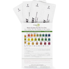SimplexHealth mājas ūdens testēšanas komplekts 3-in-1 (5 testa sloksnes) dzeramajam ūdenim, dīķiem, akvārijiem kopējai cietībai, sārmainībai un pH noteikšanai