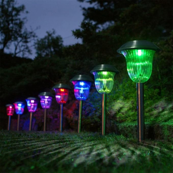 OSALADI 4 Stücke Solar Garten Lichter Farbe Wechselnd Im Freien Weg Lichter Glas Edelstahl Landschaftslichter Solar Rasenlampe Für Patio Rasen Gehweg