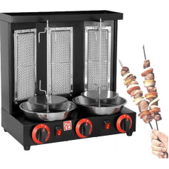 Vertikālā bārbekjū mašīna, gāzes 360° rotējoša Doner Kebab grila mašīna, ar 3 degļiem, gaļas uztveršanas panna, gāzes degvielas rotācijas iekārta, izmantošanai restorānā, mājas virtuvē, melnā krāsā