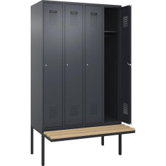 kaiserkraft | Spind Evolo Plus Sitzbank | 4 Abteile | grau | B 1200 mm | Zylinderschloss | mit auskragender Sitzbank | Buche