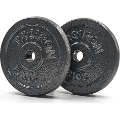 Proiron svaru paliktņu komplekts, 1,25, 2,5, 5 un 10 kg čuguna atsvari, 25 mm caurumu hanteles komplekts 1 īsam stieņa stienim