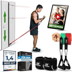 DX Fitness Augstumā regulējams durvju enkurs ar fitnesa lentēm un treniņu videoklipiem, durvju enkuru pretestības joslu komplekts, fitnesa aprīkojums mājai, spēka treniņi, multi ekspander sporta aprīkojums