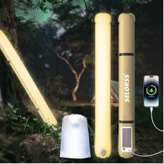 SELORSS Outask piepūšamā saules gaisma kempingam, teleskopiskā gaisma, 86 cm, pārnēsājama LED gaisma, 2000 mAh, ūdensizturīga, ar siltu gaismu, kempingam, pārgājieniem, haki krāsā